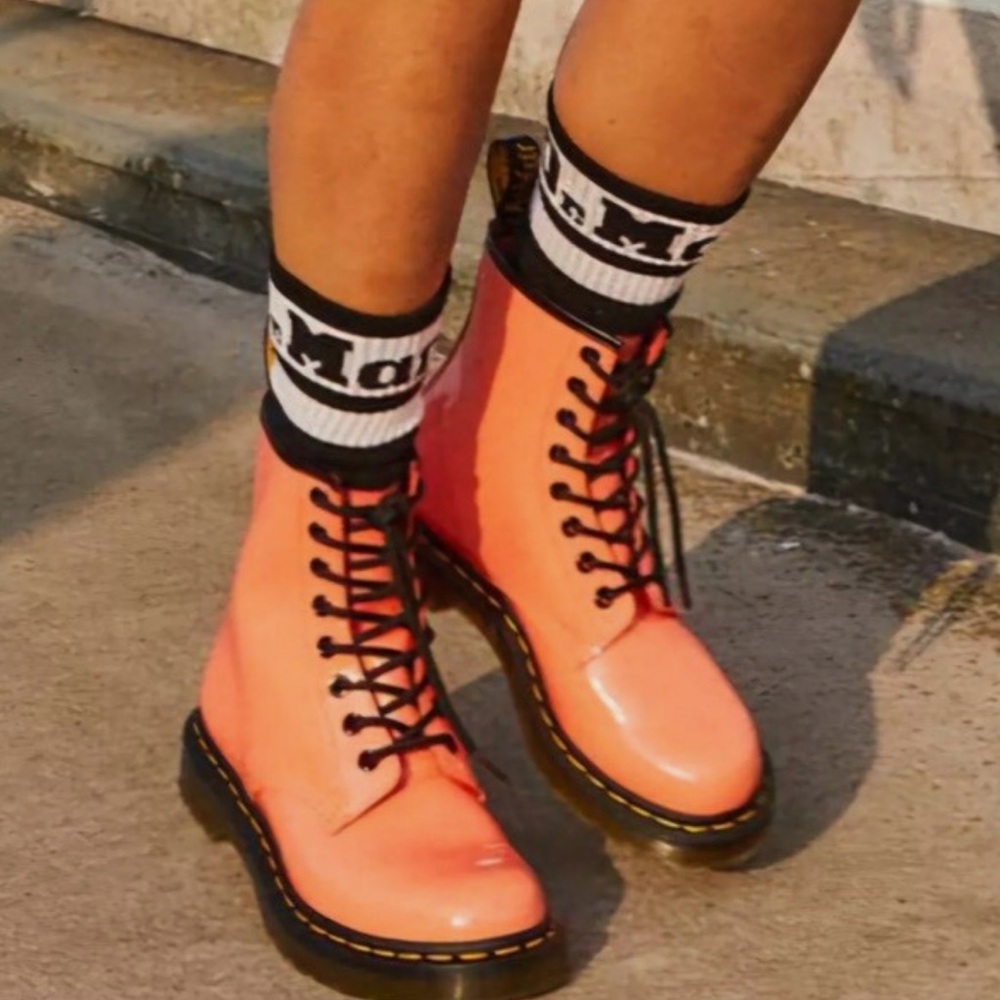 Dr. Martens Patent Leather Women's Lace-up Shiny Boots Coral